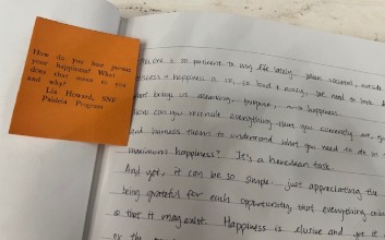 Written entry from The Listening Cabinet guestbook with question card