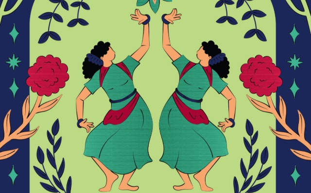 Graphic of two women dancing