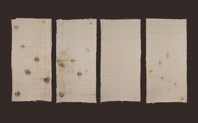 Pragya Gupta, Opening_Tetraptych, 2026. Oil on khadi. Courtesy of artist.