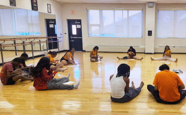 Collage activity at West Philadelphia High School with teaching artist