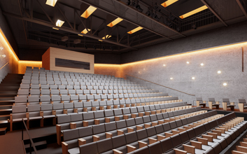 Architectural rendering of the Edward W. Kane Theatre, interior. Courtesy Steven Holl Architects.