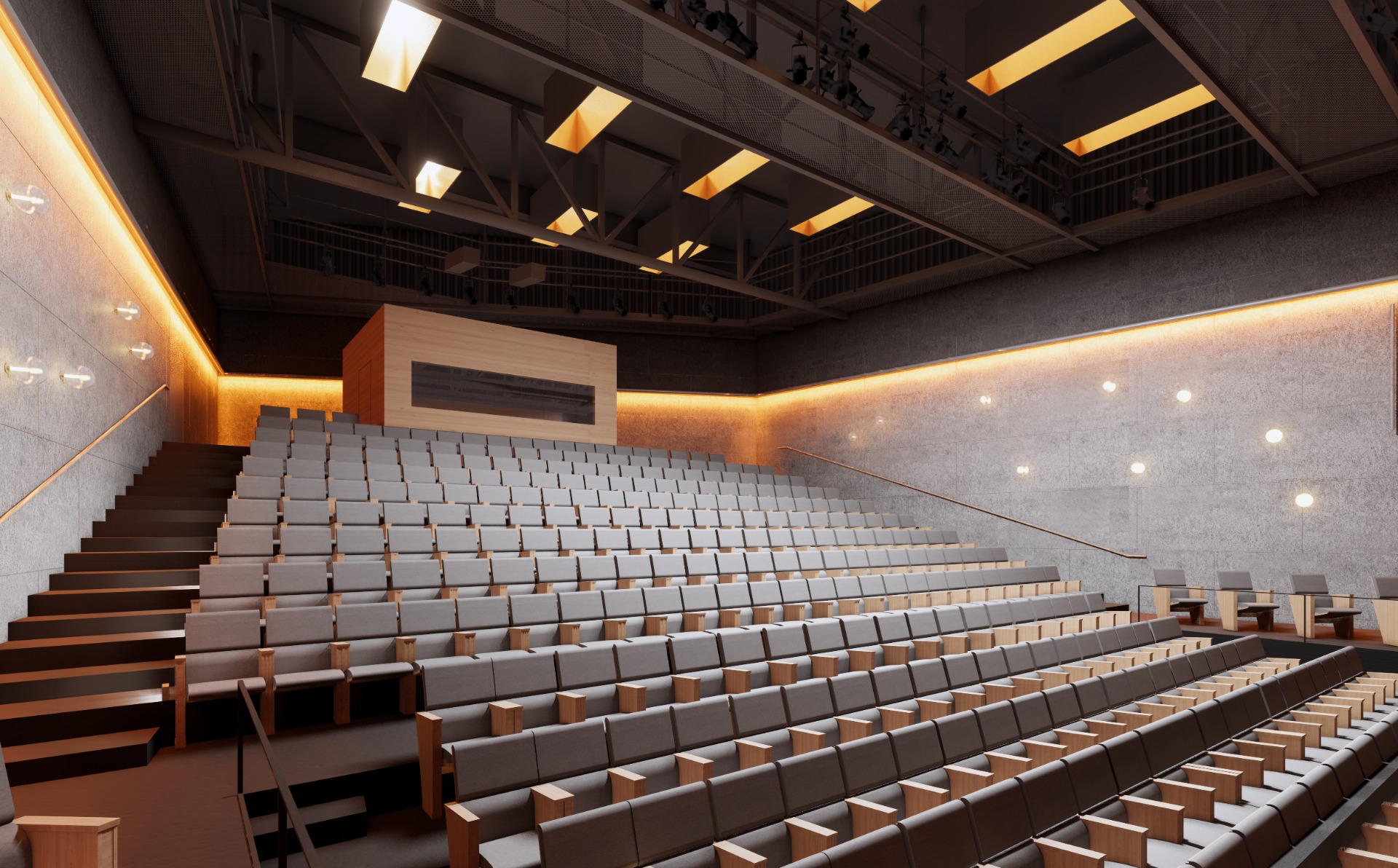 Architectural rendering of the Edward W. Kane Theatre, interior. Courtesy Steven Holl Architects.