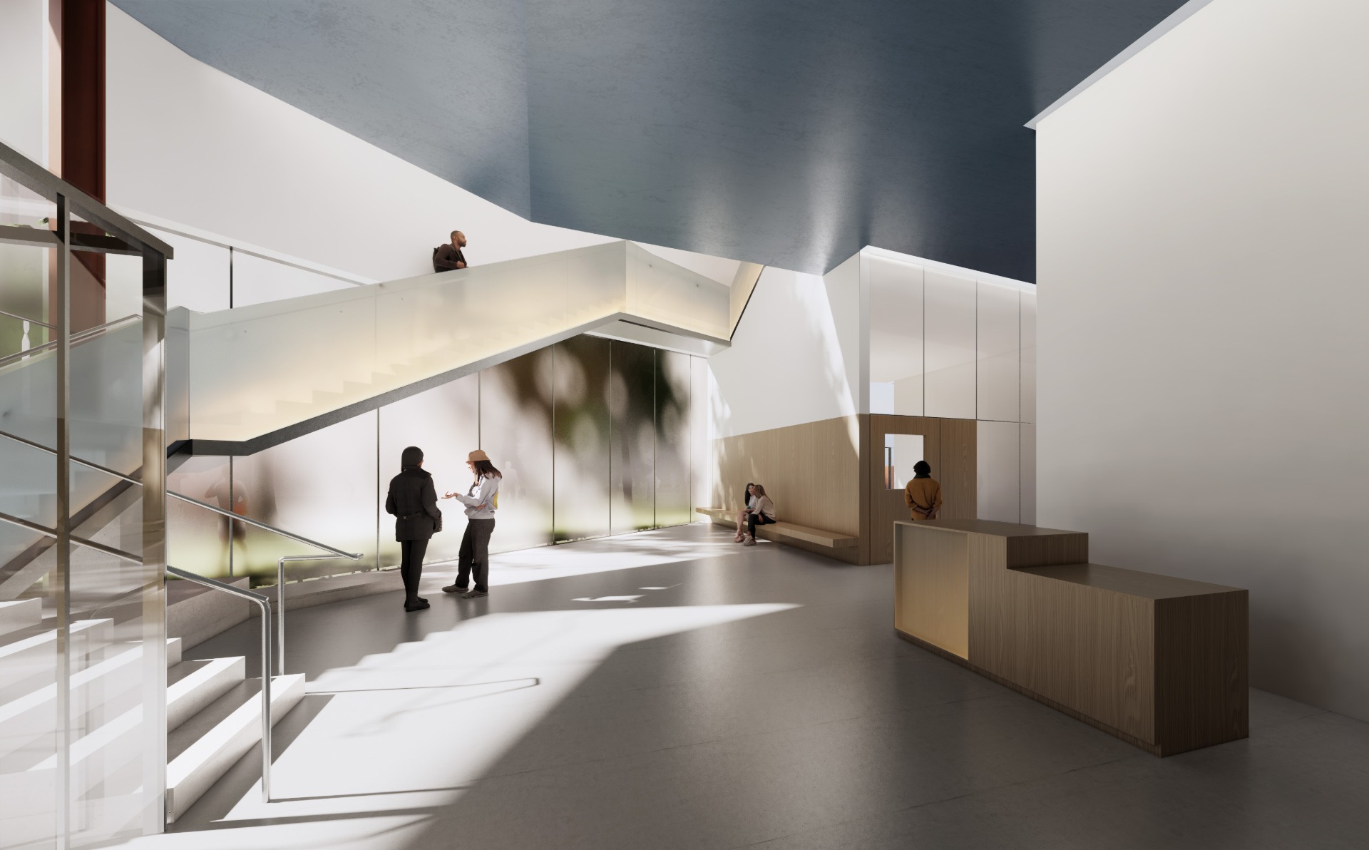 Architectural rendering of Platt Center lobby, interior. Courtesy Steven Holl Architects.